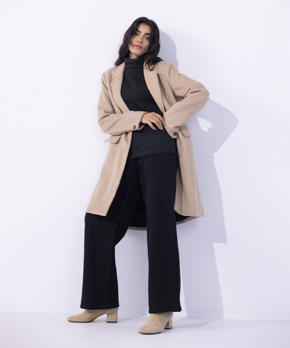 Woman - Beige Single Button Coat