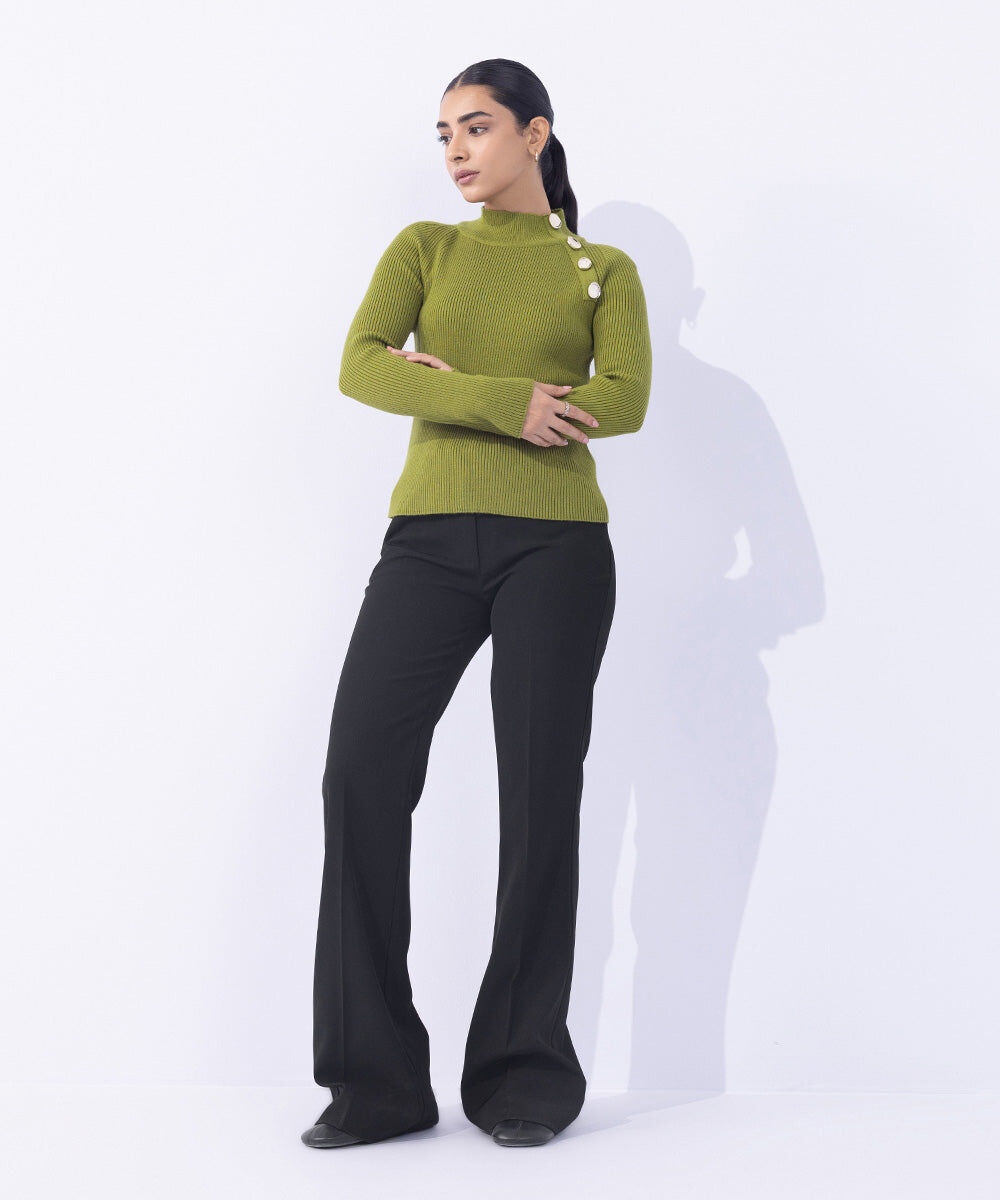 Woman - Green Slim Fit Knit Sweater