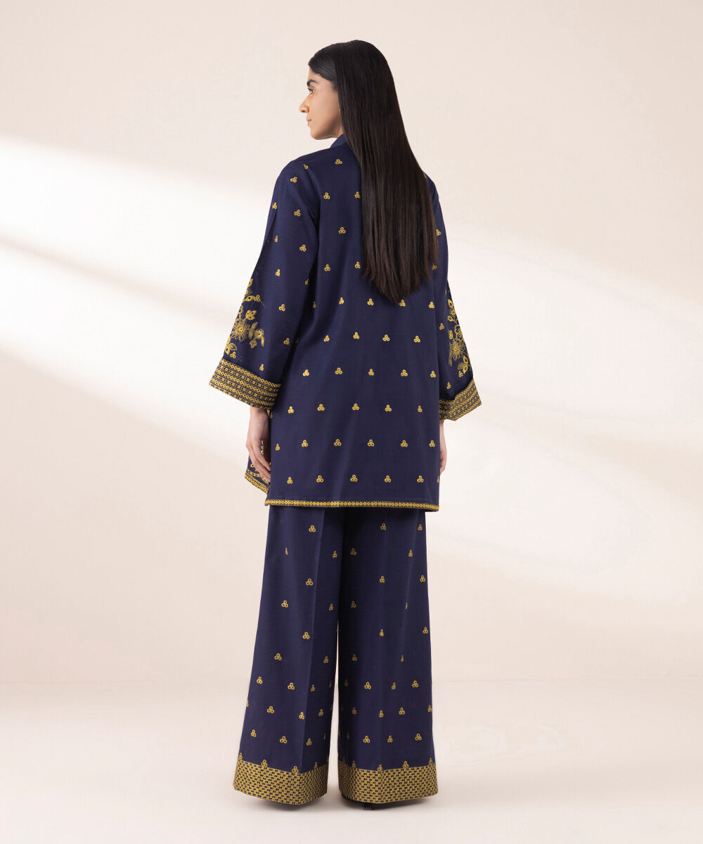 Women's RTW Dobby Blue Embroidered Button Down Shirt