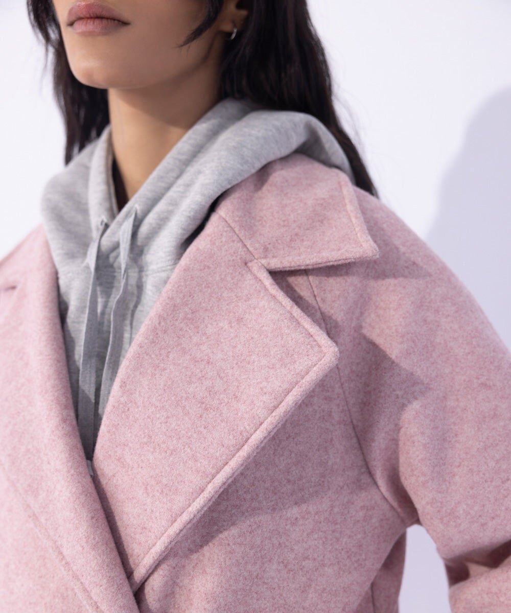 Woman - Pink Double Breasted Long Coat