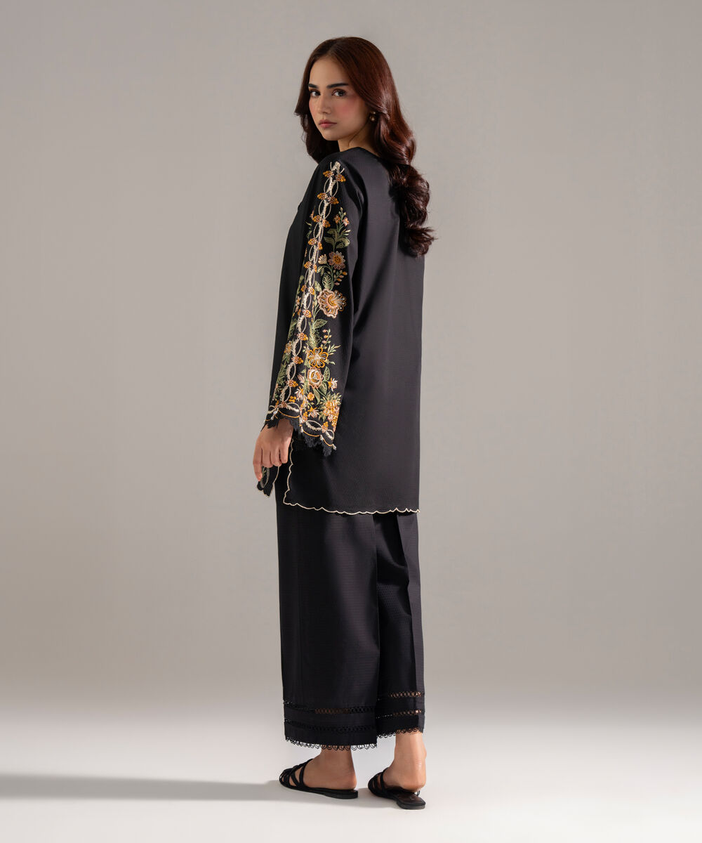 Women's RTW Dobby Solid Black Straight Shirt