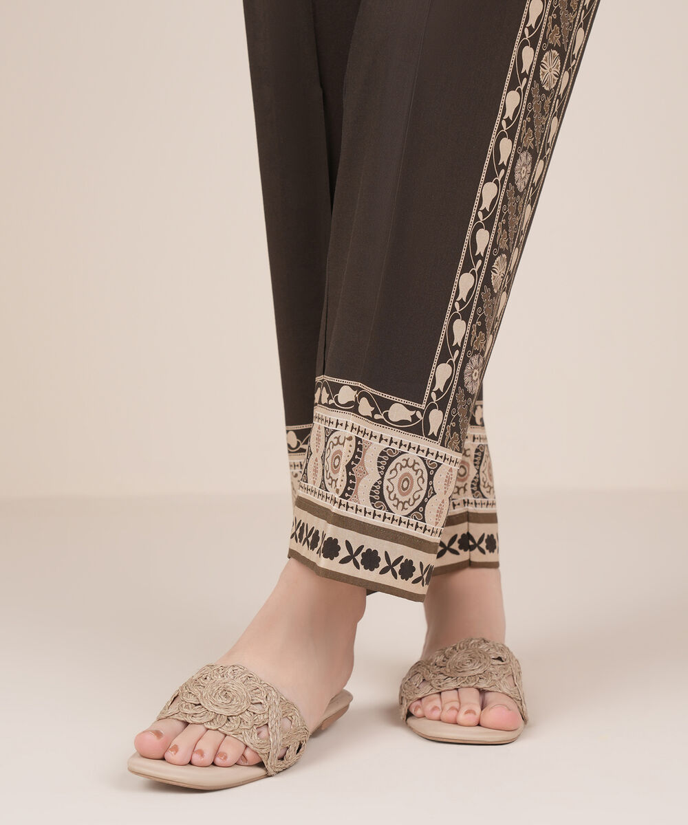 Women's RTW Cotton Viscose Brown Printed Straight Pants