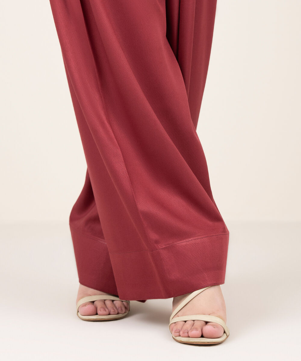Women's RTW Bedford Solid Maroon Farshi Shalwar