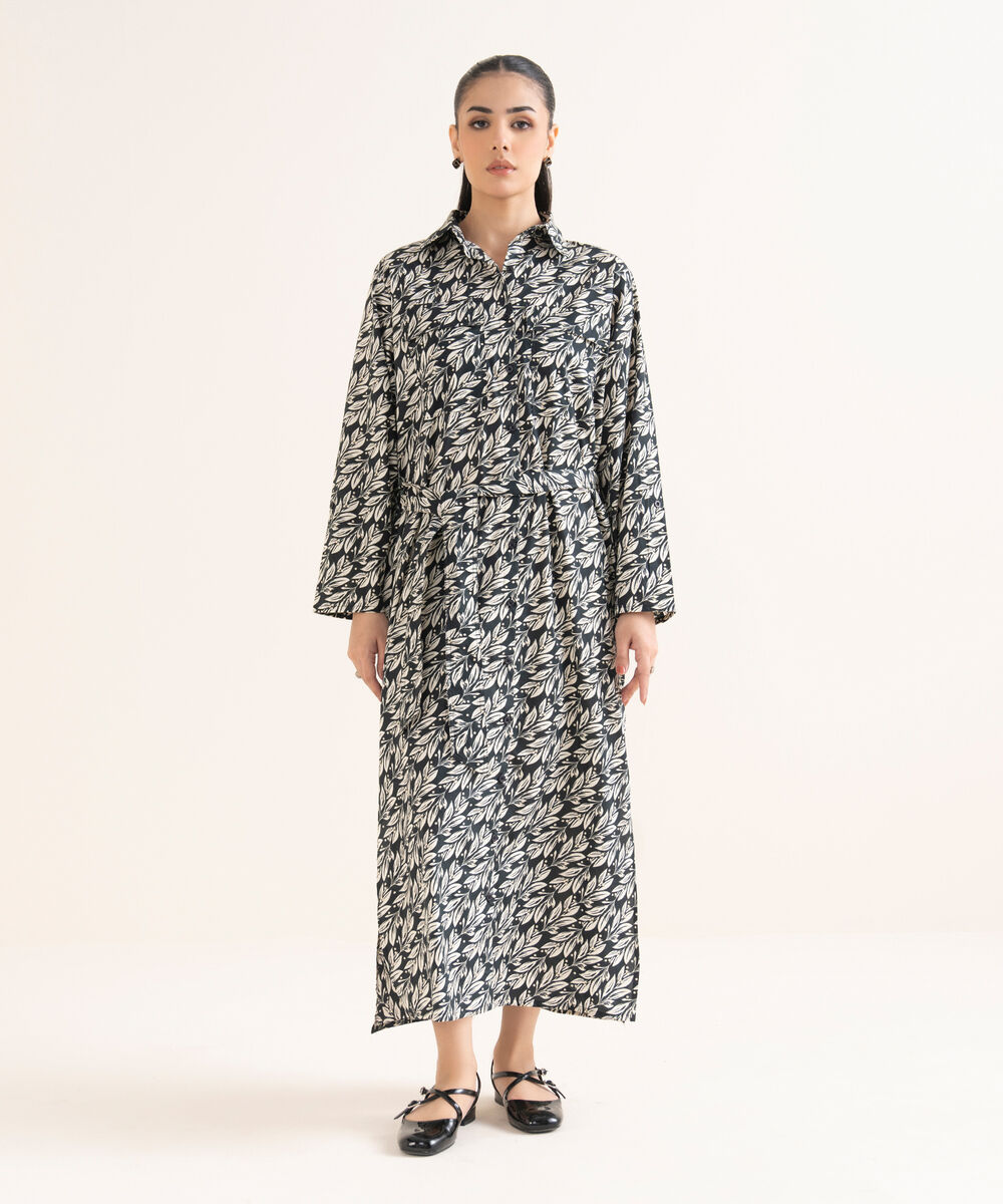 Women's RTW Cambric Printed Black Dress