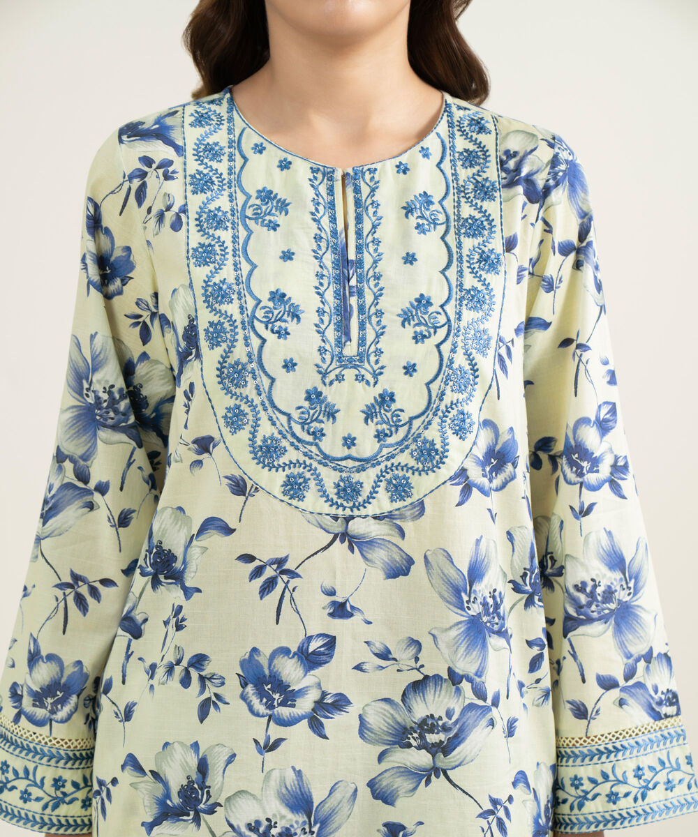 Women's RTW Slub Lawn Embroidered Beige 3 Piece Suit