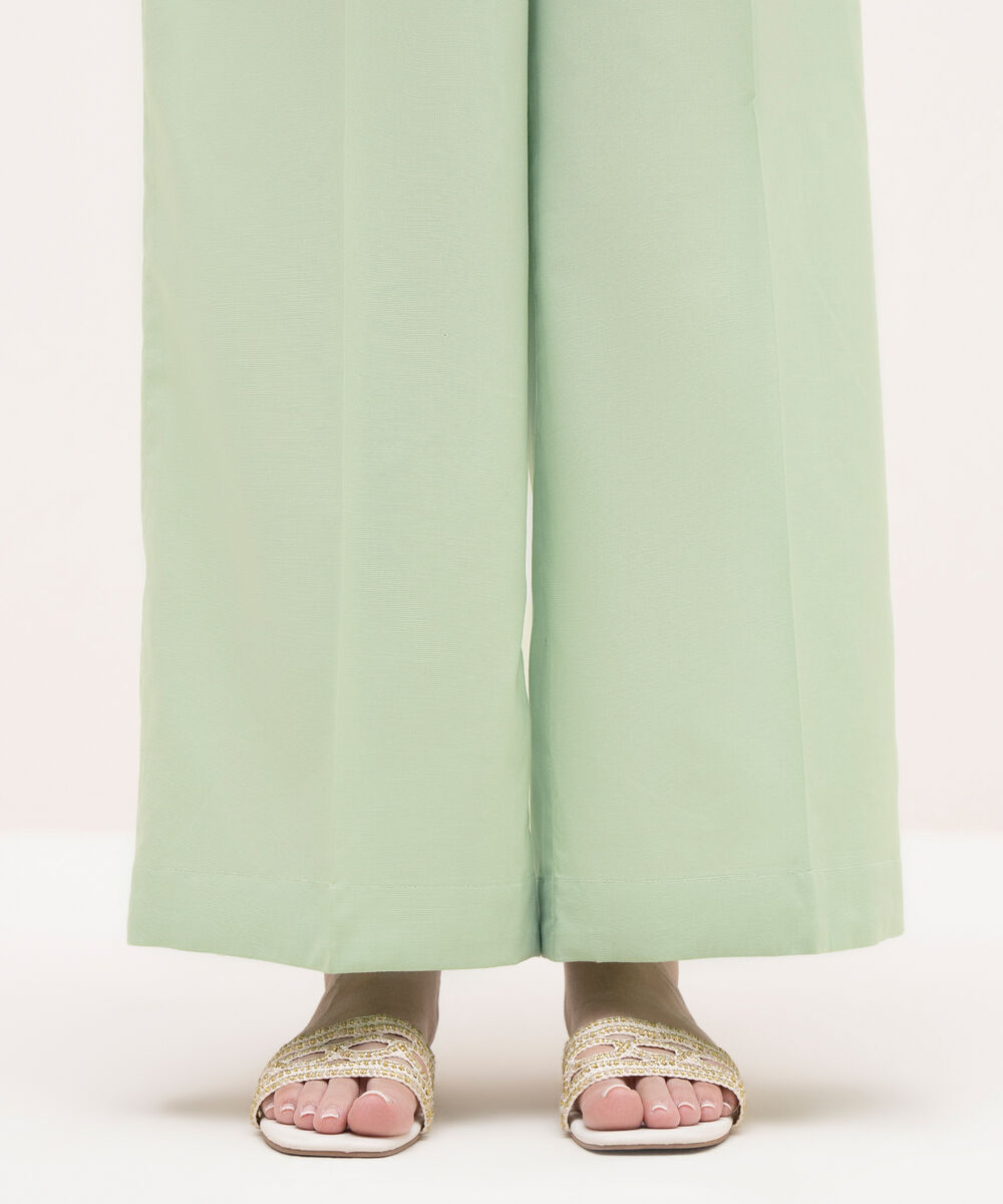Women's RTW Cotton Viscose Mint Green Solid Culottes