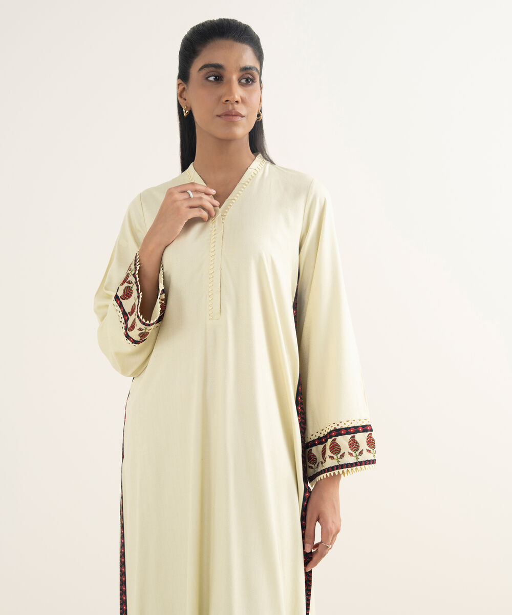 Women's RTW Textured Viscose Solid Off White A-Line Shirt