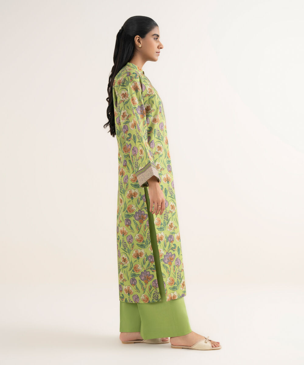 Women's Unstitched Lawn Printed Green 2 Piece Suit