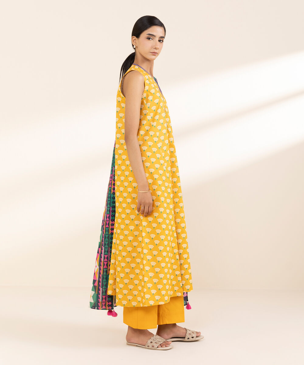 Women's Unstitched Lawn Printed Yellow 3 Piece Suit