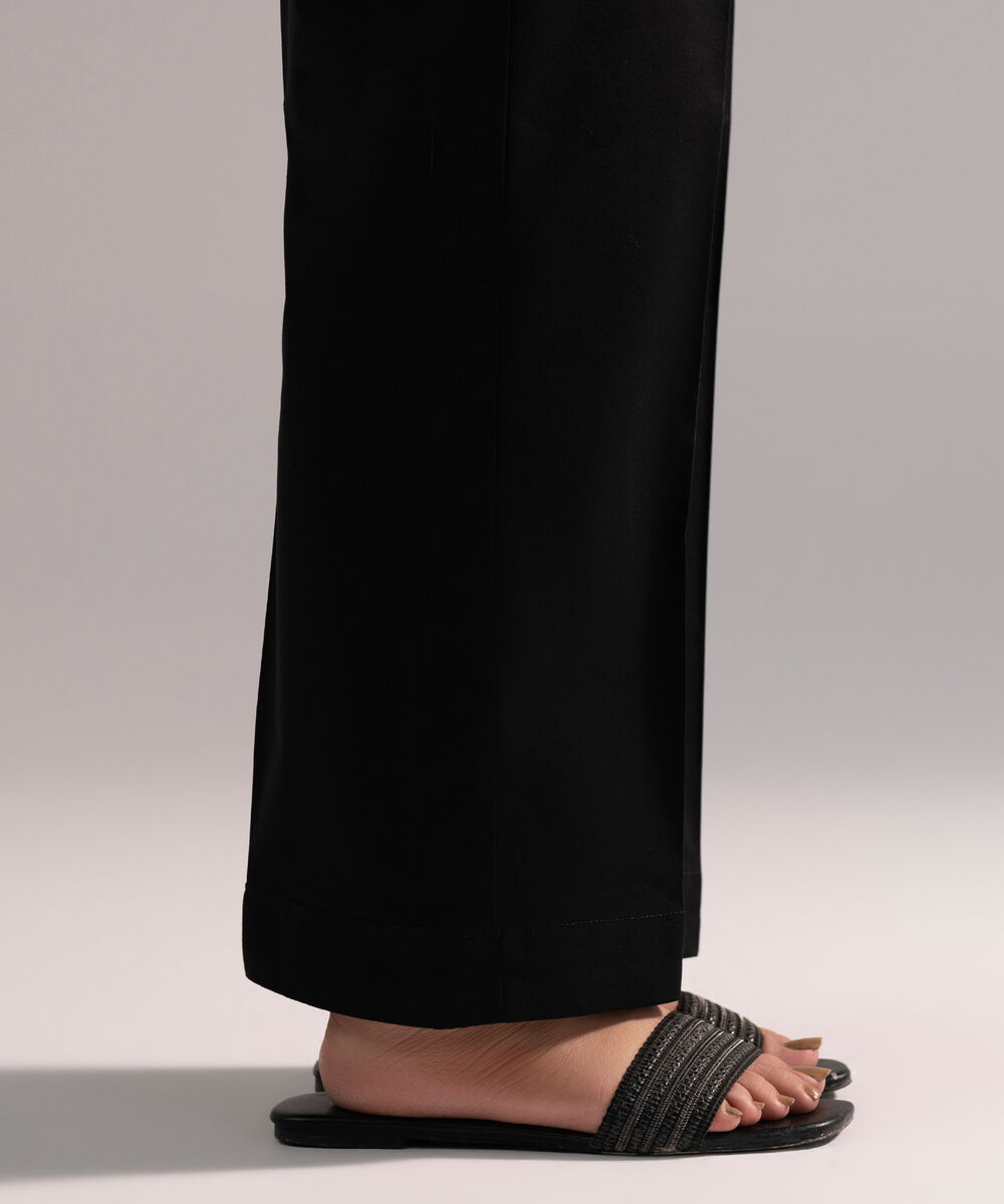 Women's RTW Cambric Solid Black Straight Pants