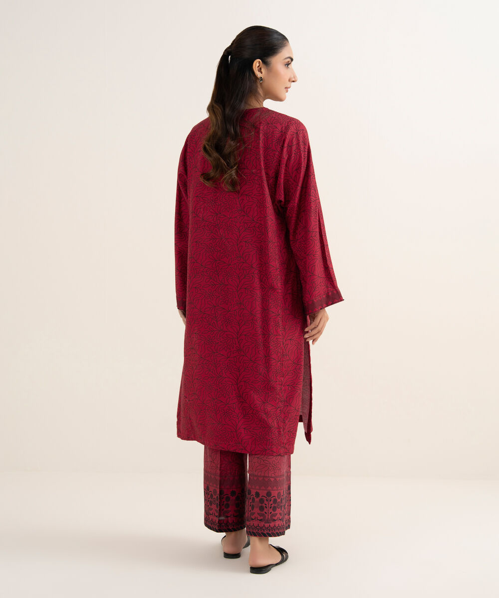 Women's RTW Cotton Embroidered Red A-Line Shirt