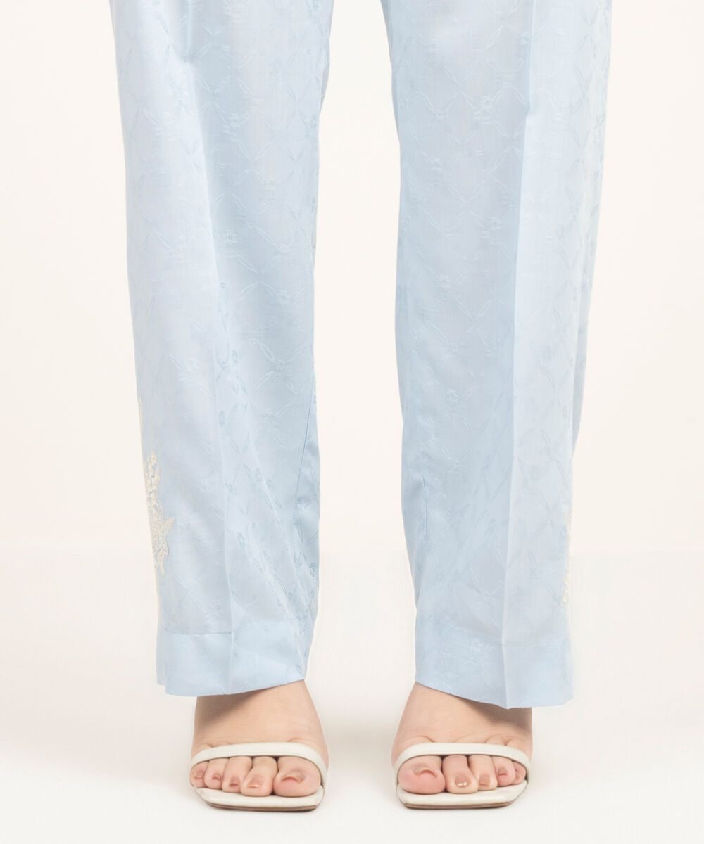 Women's RTW Arabic Self Jacquard Embroidered Blue Straight Pants