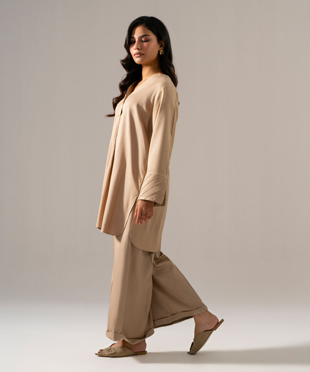 Women's RTW Bedford Solid Beige 2 Piece Suit