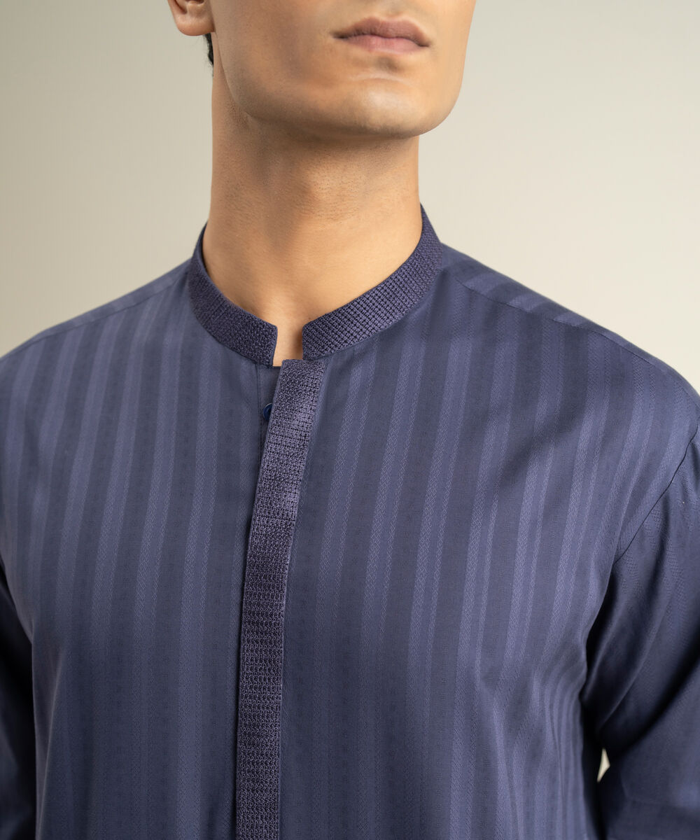 Men's indigo Leno Jacquard Kurta
