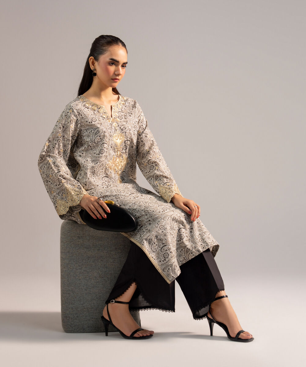Women's RTW Zari Lawn Embroidered White Straight Shirt