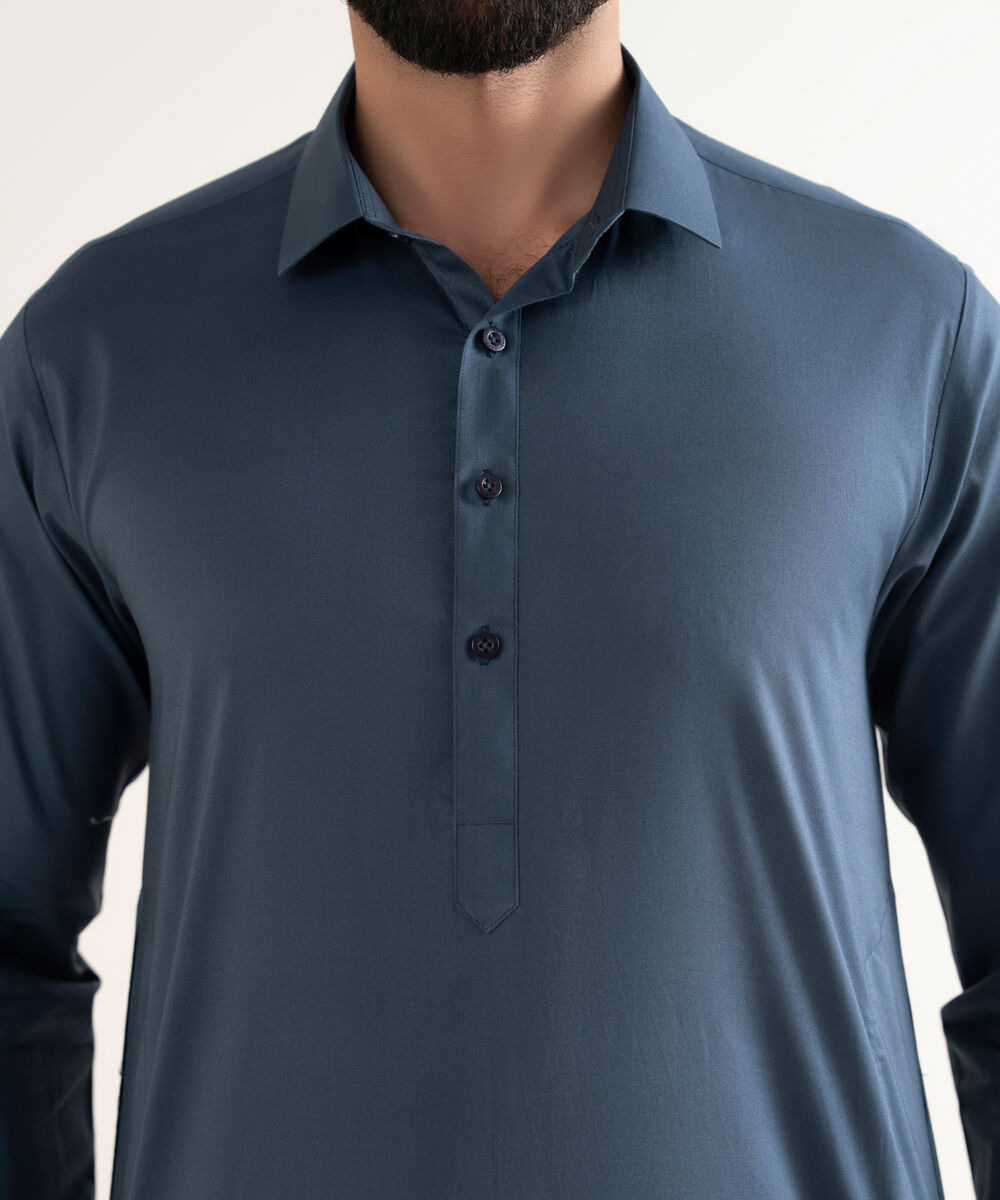 Men's 100% Cotton Plain Blue Kameez Shalwar