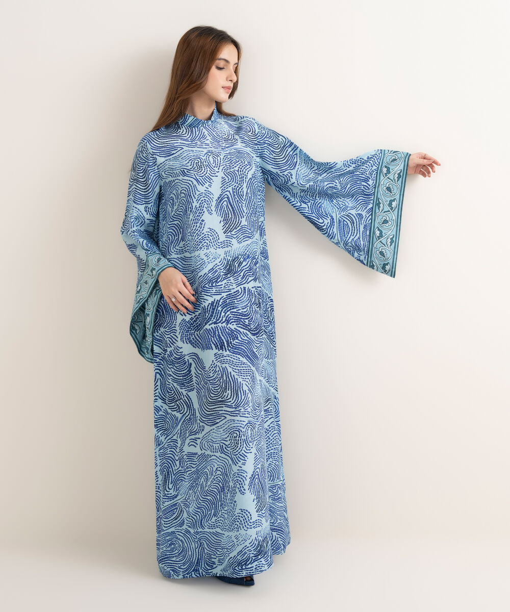 Women's RTW Premium Grip Printed Blue Kaftan