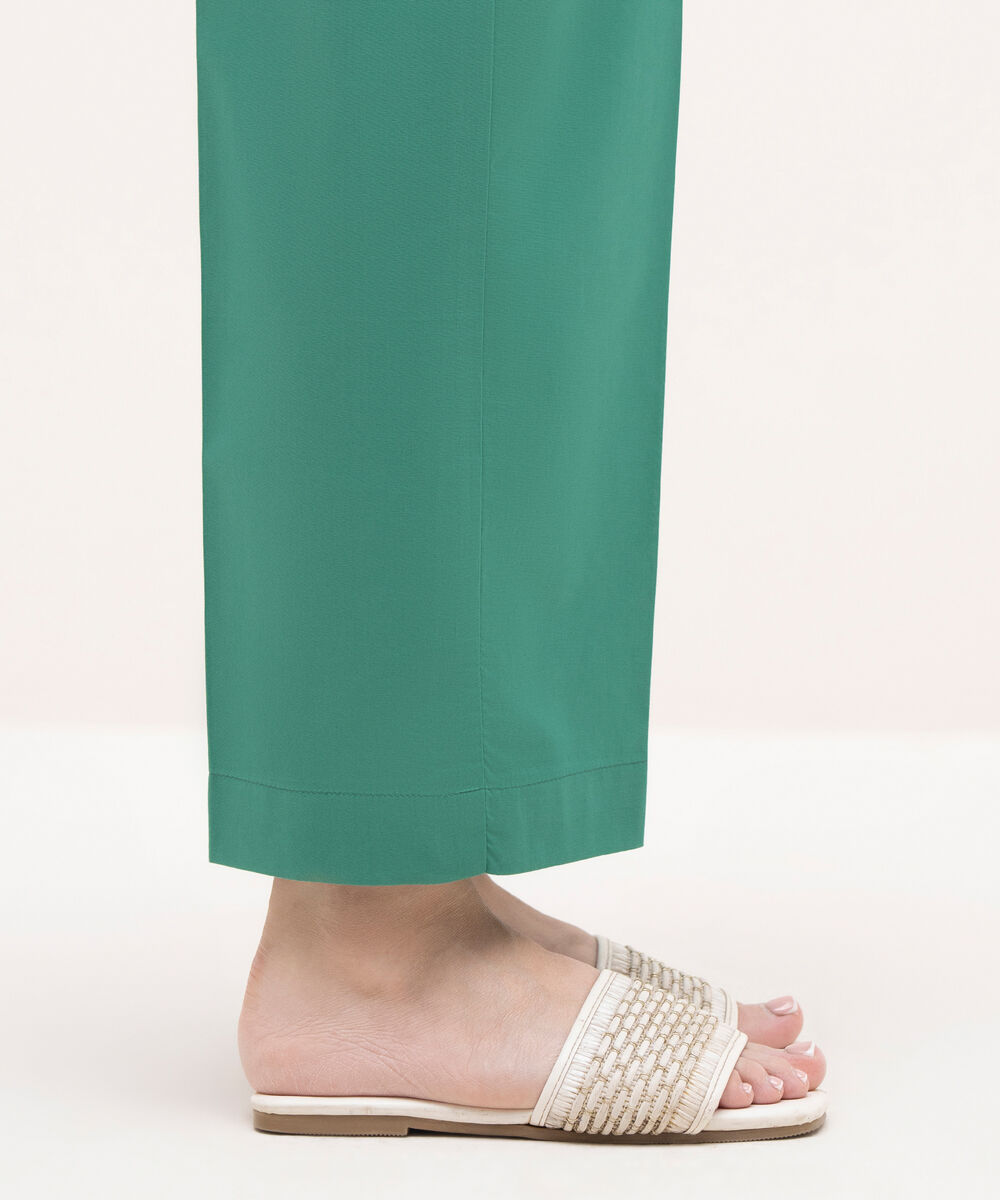 Women's RTW Cambric Green Solid Straight Pants