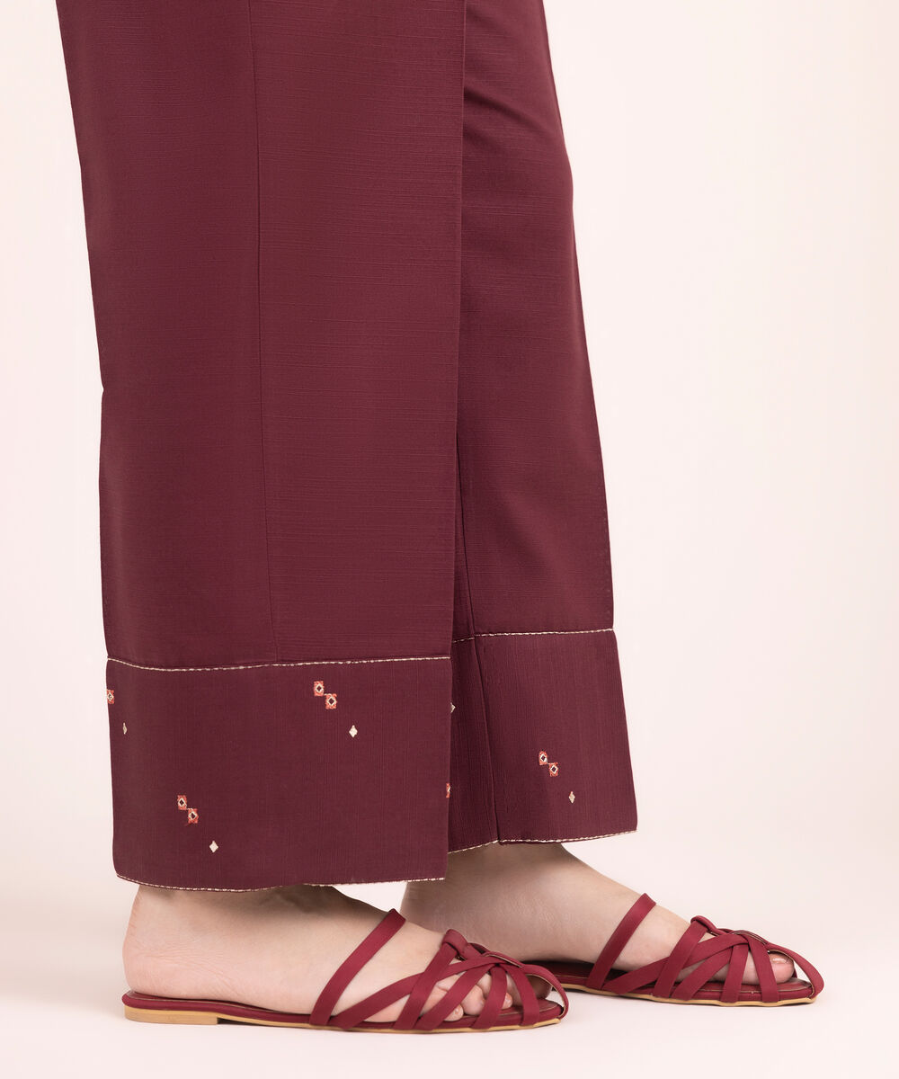 Women's RTW Cotton Embroidered Brown Straight Pants