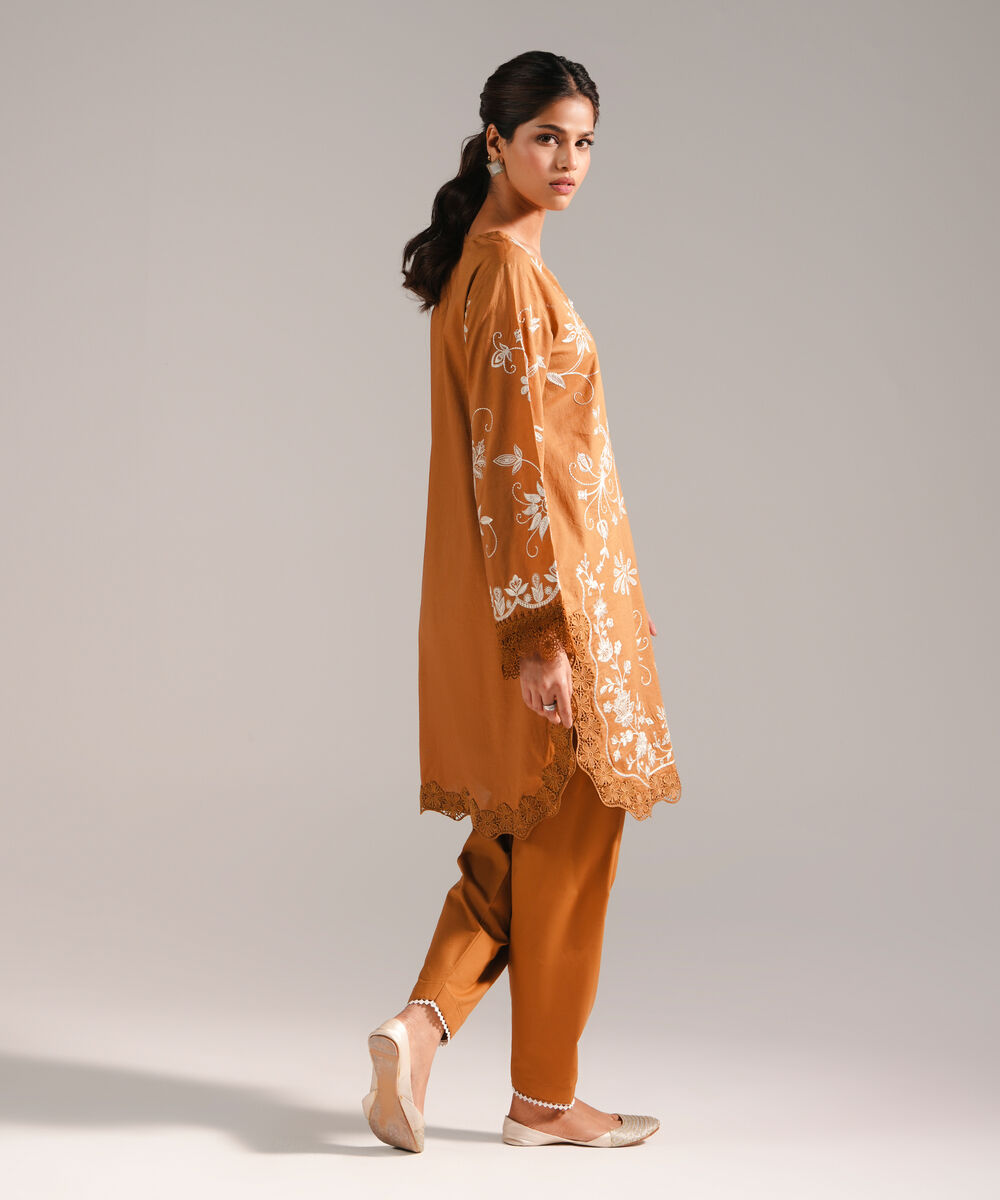 Women's RTW Lawn Embroidered Brown 2 Piece Suit