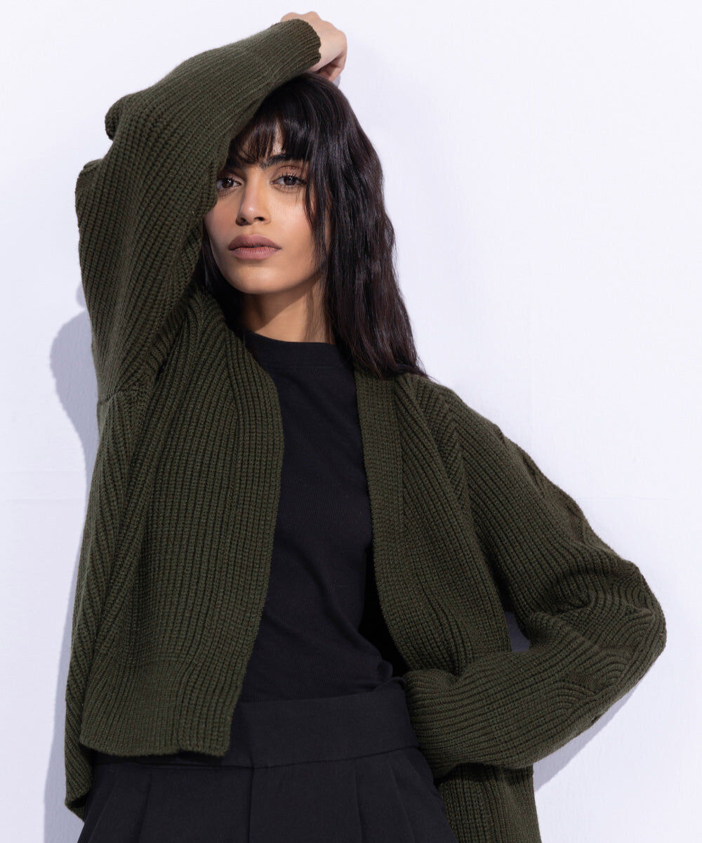 Woman - Green Chunky Knit Cardigan