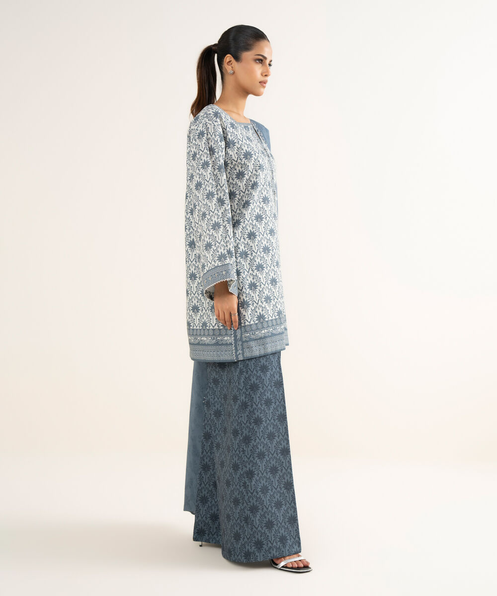 Women's Unstitched Cross Hatch Embroidered Grey 3 Piece Suit