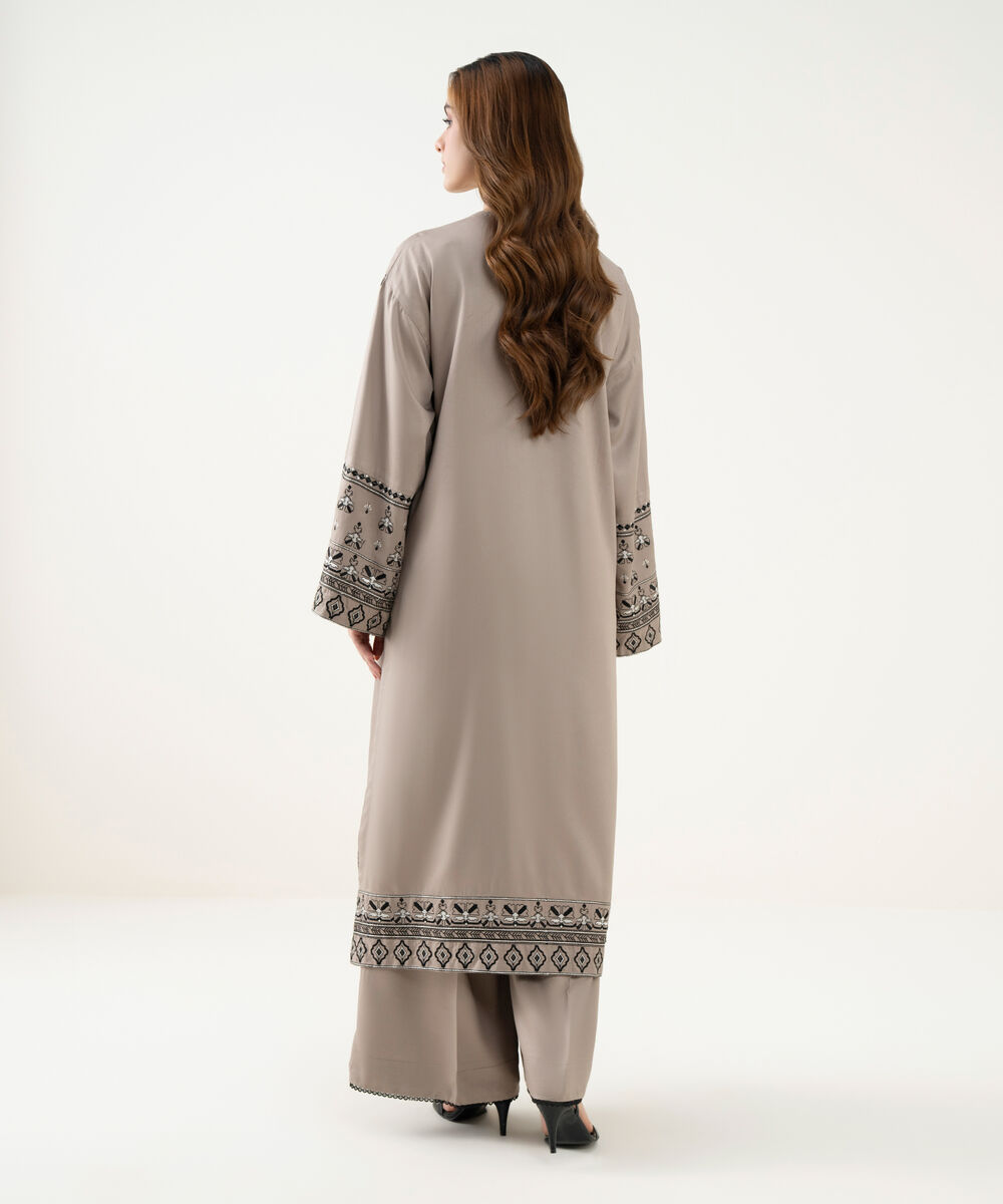 Women's RTW Viscose Marina Embroidered Straight Grey Shirt