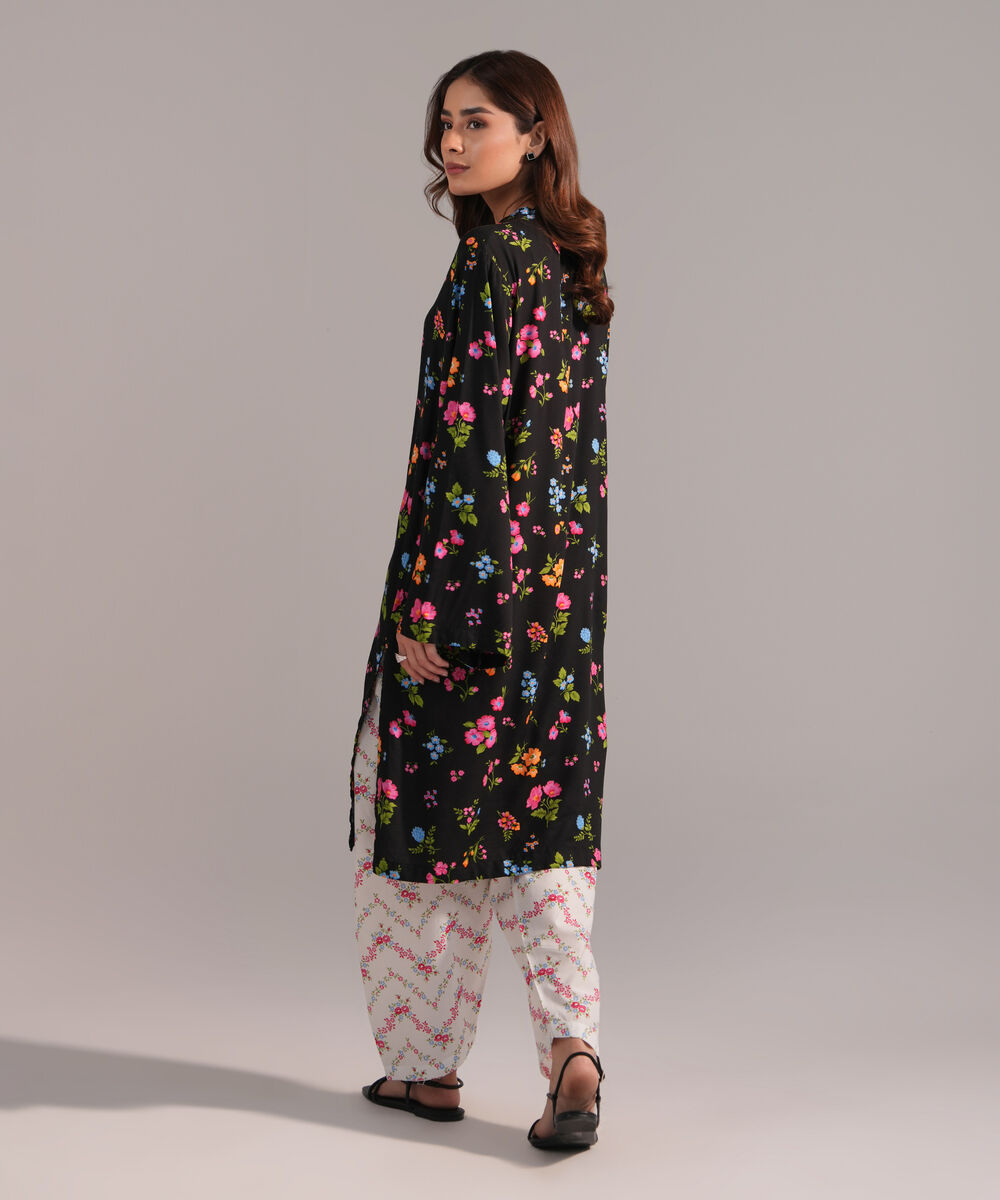 Women's RTW Arabic Lawn Printed Black Straight Shirt