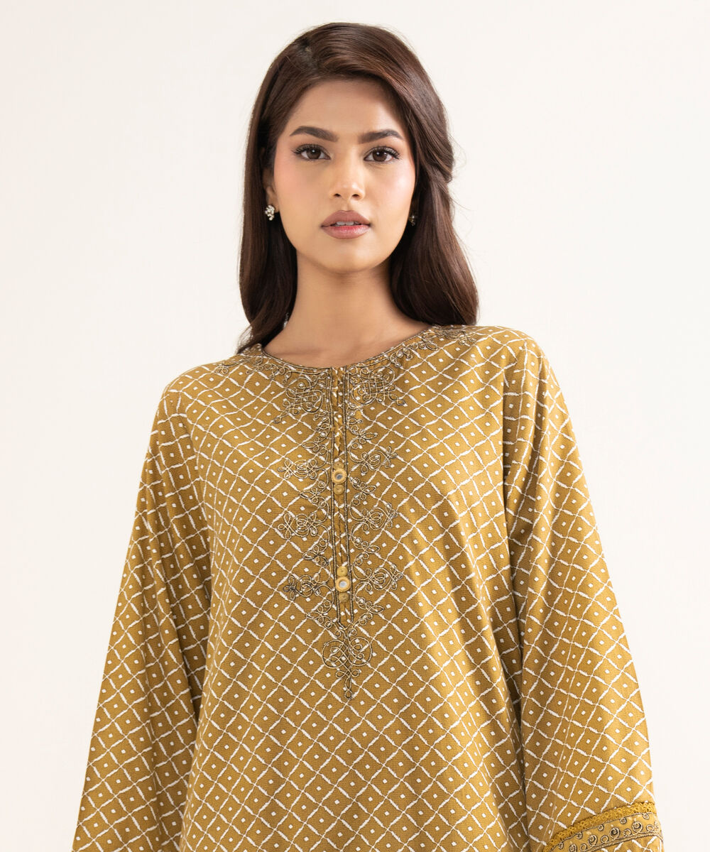 Women's RTW Lawn Embroidered Brown A-Line Shirt