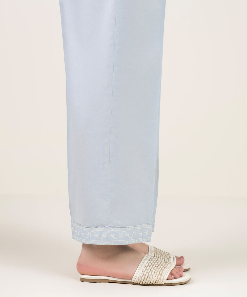 Women's RTW Cambric Solid Ice Blue Straight Pants