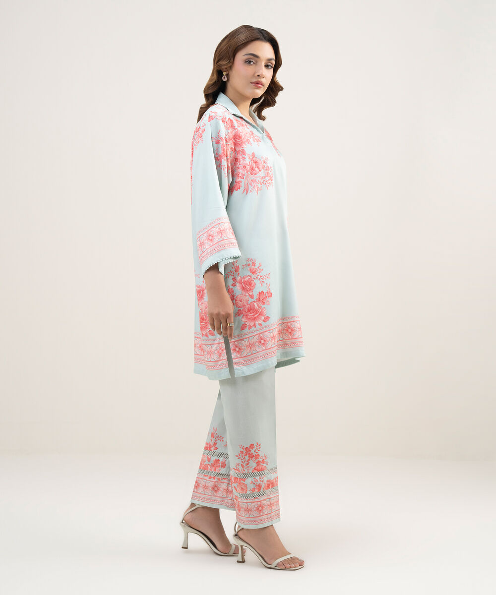 Women's RTW Dobby Printed Blue 2 Piece Suit