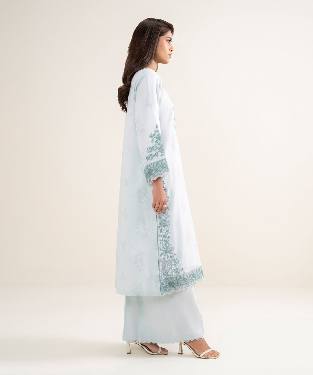 Women's RTW Lawn Embroidered Green A-Line Shirt