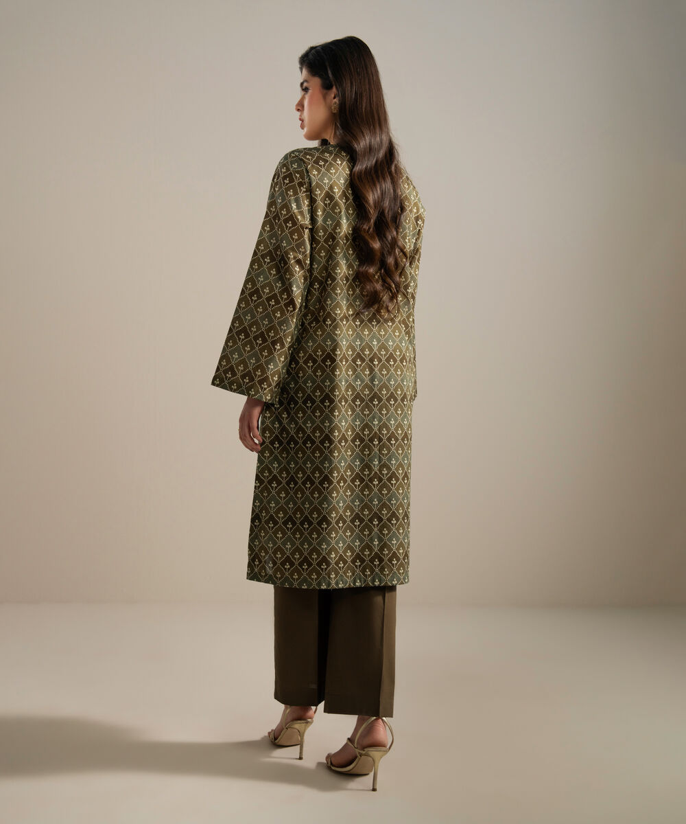 Women's RTW Slub Lawn Embroidered Green Straight Shirt