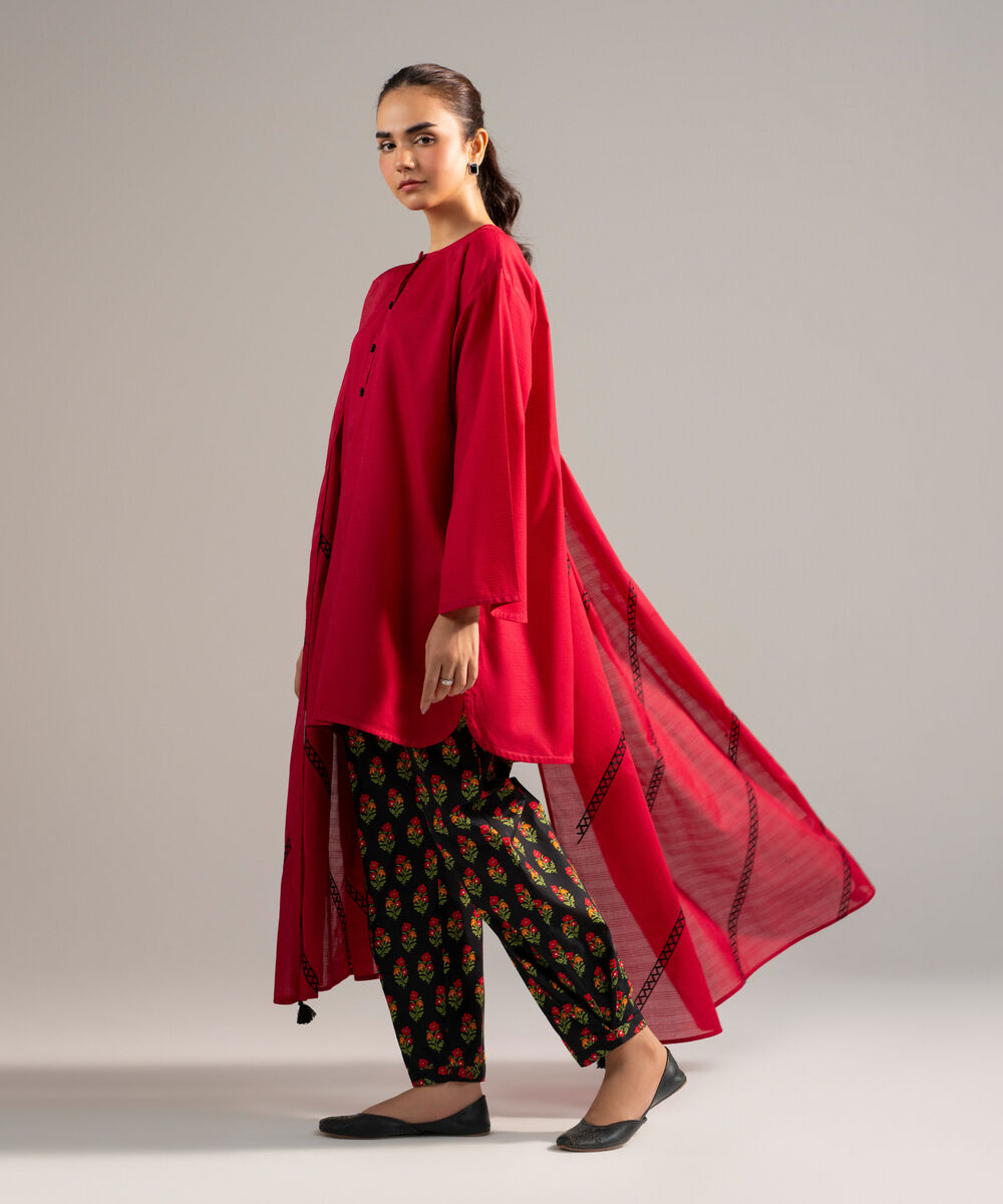 Women's RTW Dobby Solid Red 3 Piece Suit