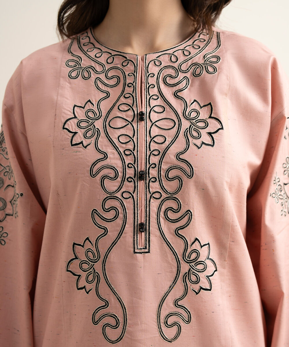 Women's RTW Multi Neps Embroidered Pink Boxy Shirt