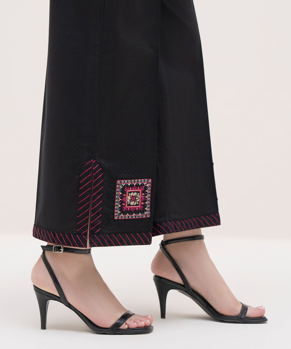 Women's RTW Textured Lawn Black Embroidered Culottes