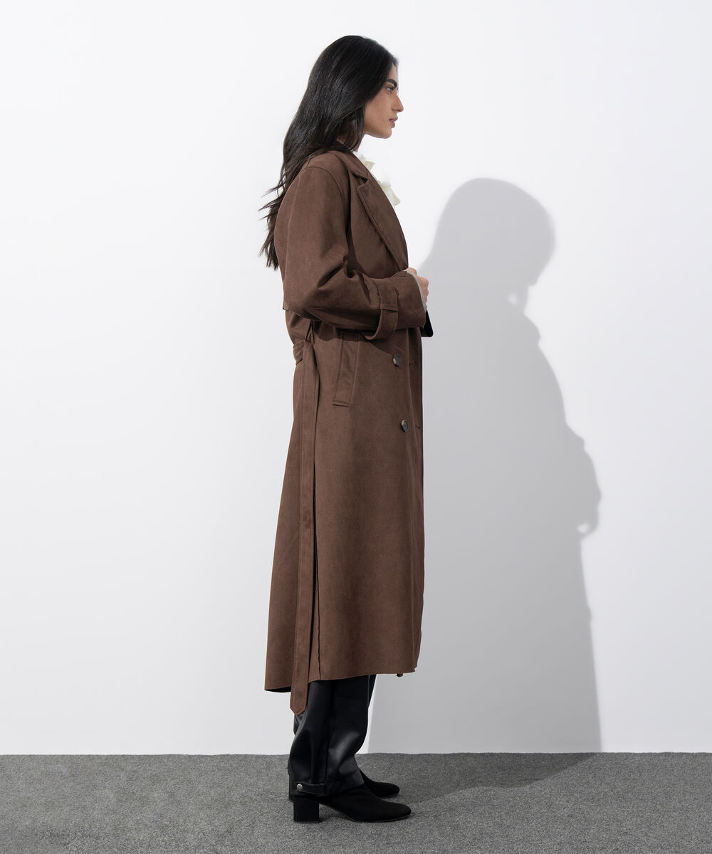 Women's Western Wear Brown Faux Suede Trench Coat