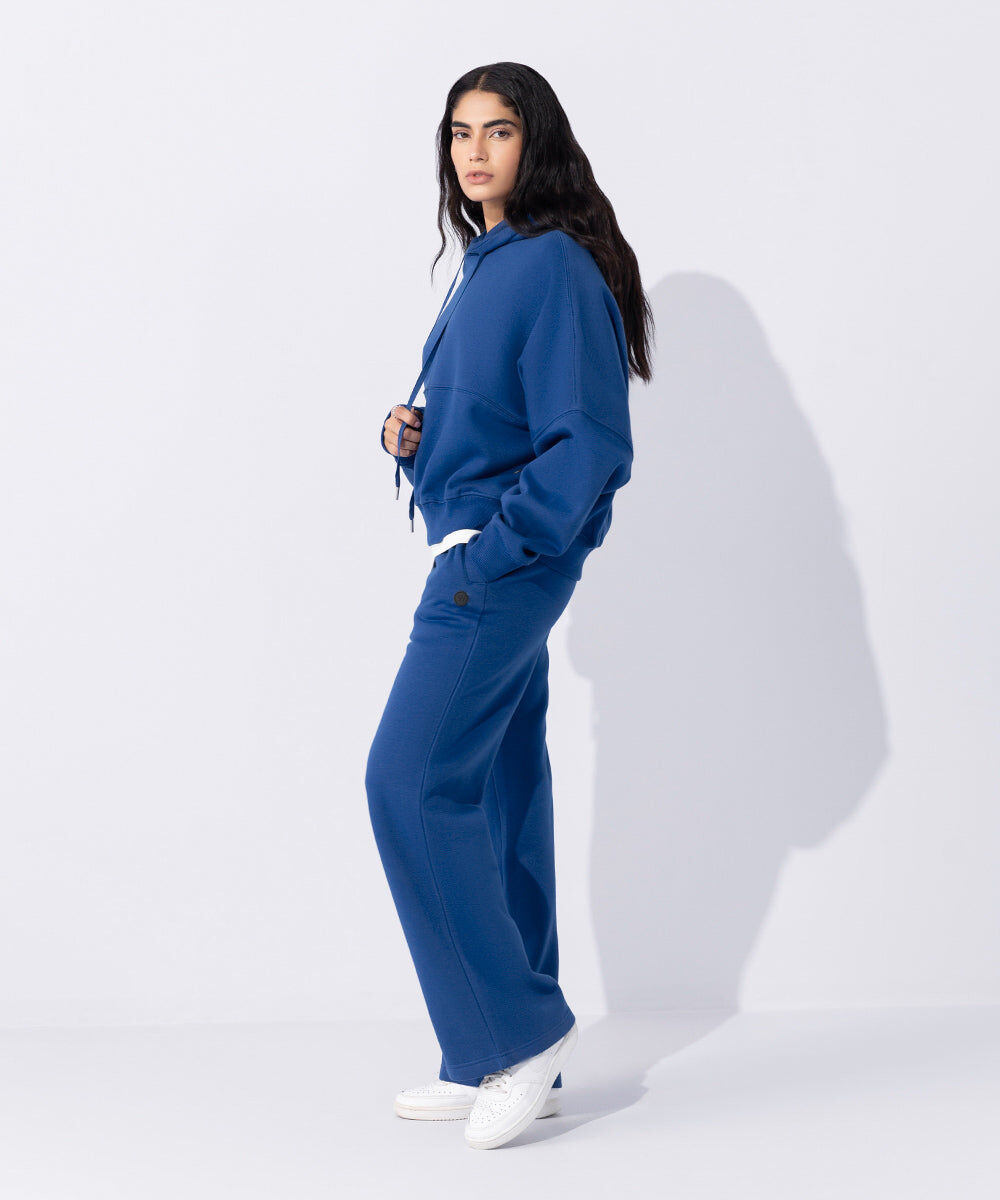 Woman - Blue Fleece Hoodie with Waist Panel
