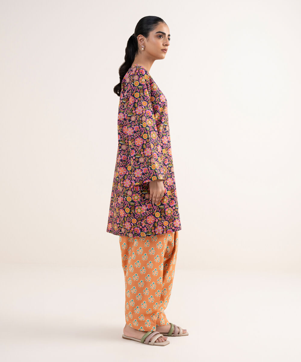 Women's RTW Textured Lawn Black Embroidered A-Line Shirt