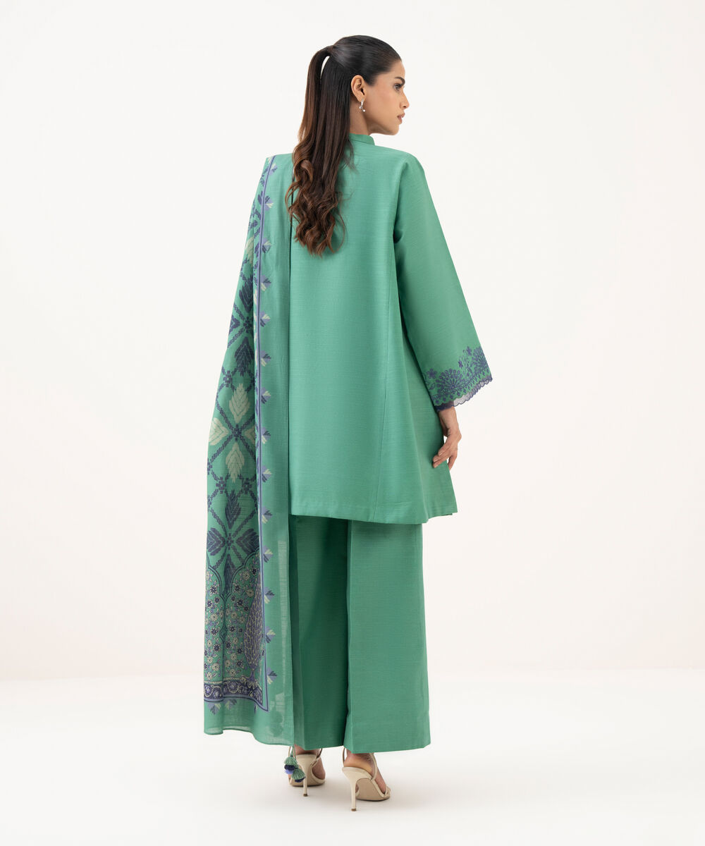 Women's Unstitched Light Khaddar Embroidered Green 3 Piece Suit