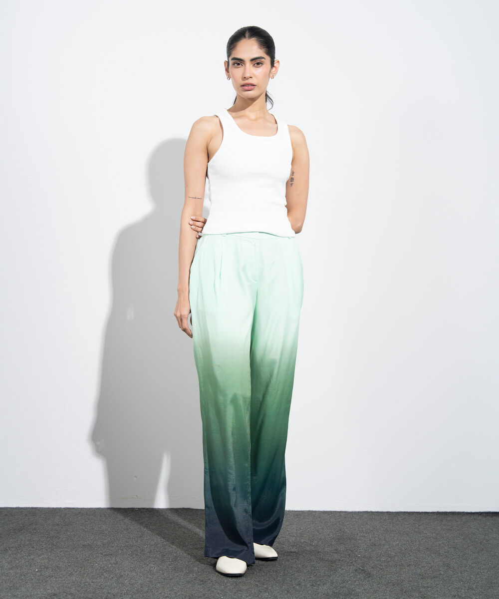 Women's Western Multi Ombre Print Wide Leg Trousers