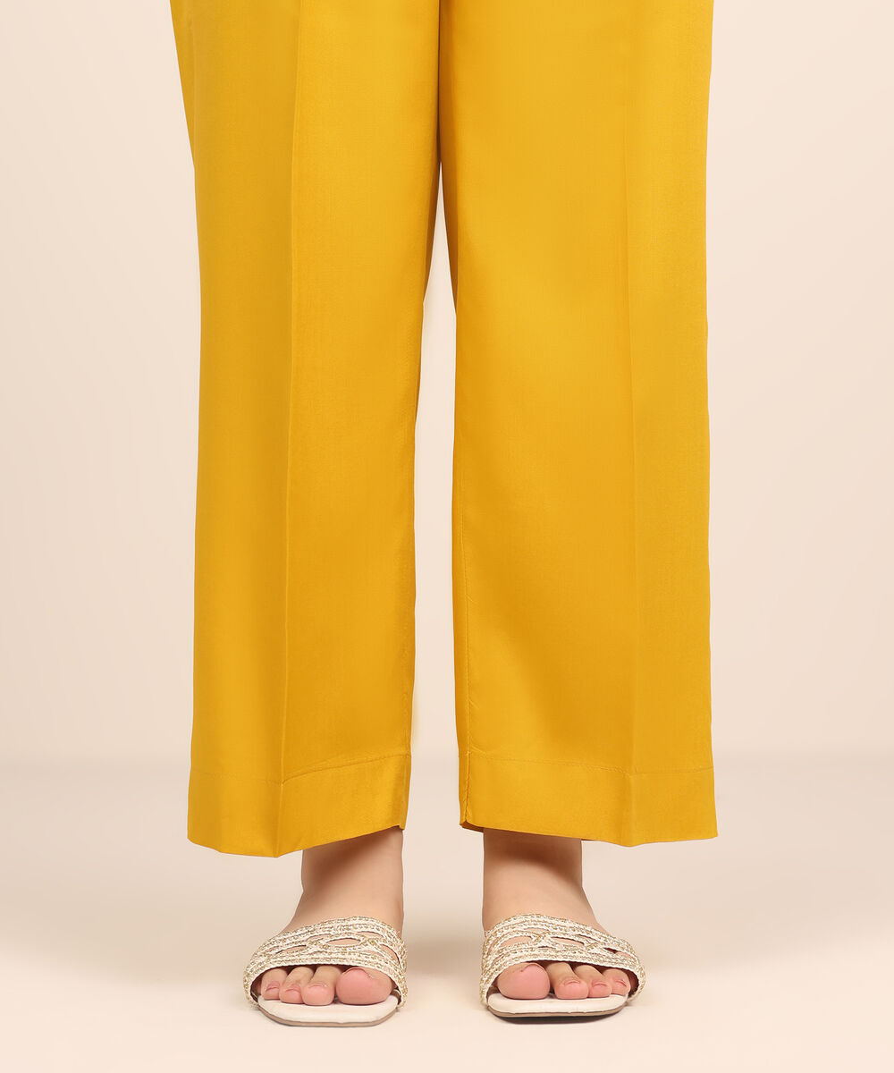 Women's RTW Arabic Lawn Yellow Dyed Straight Pants