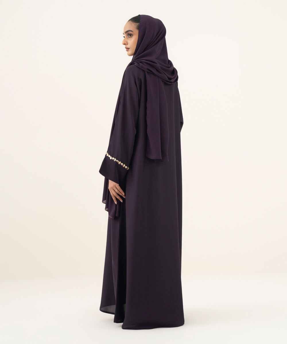 Women's purple button through kimono Abaya