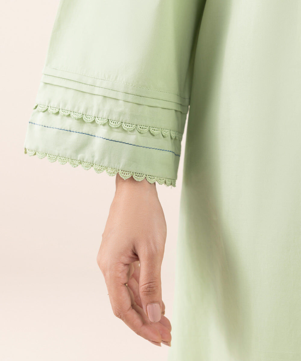 Woman - Green Solid Cambric Shirt