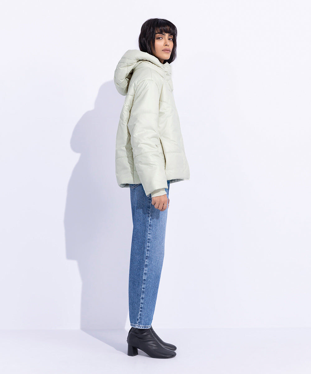 Woman - Off White Quilted Jacket with Removable Hood