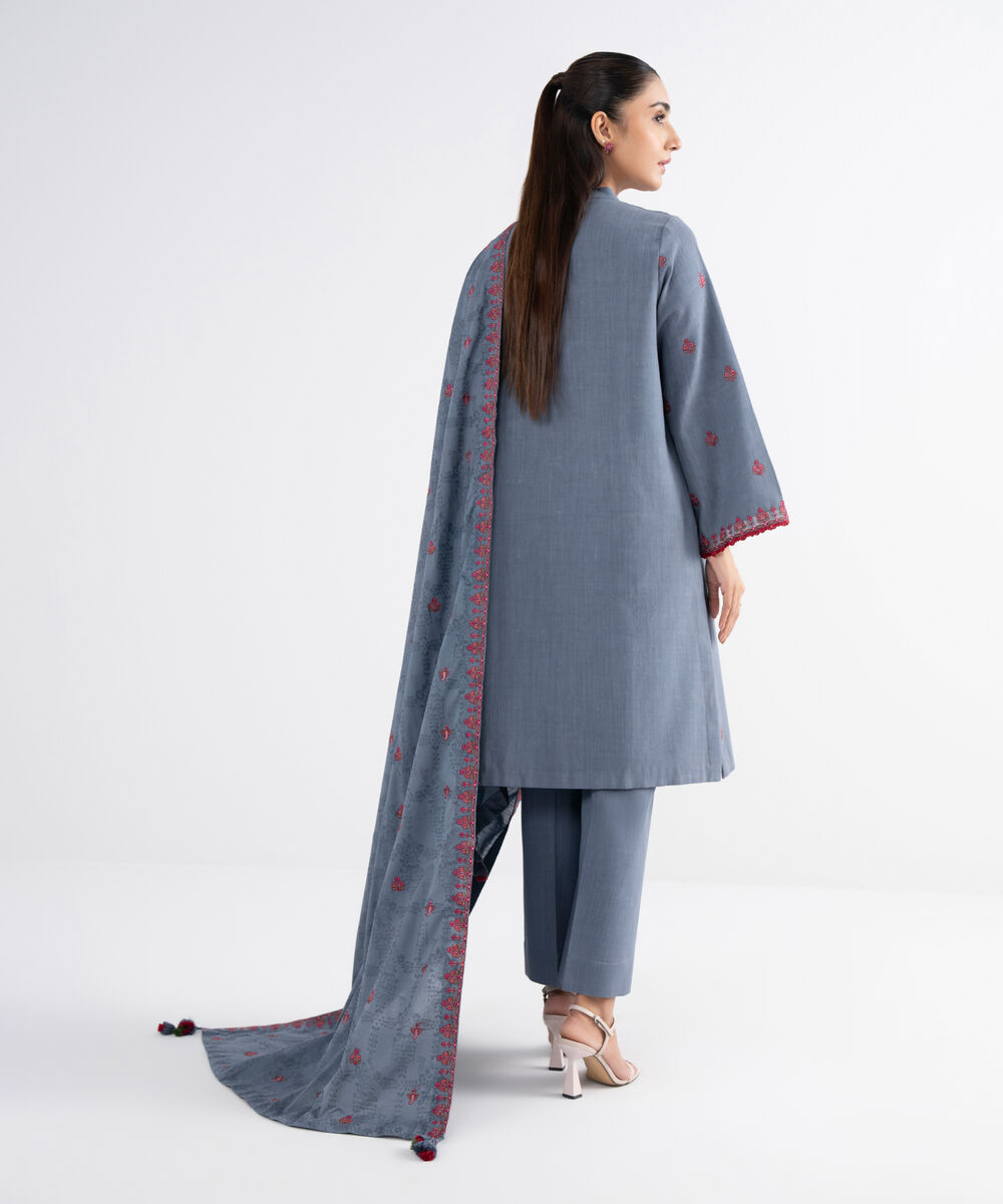 Women's Unstitched Cross Hatch Embroidered Grey 3 Piece Suit