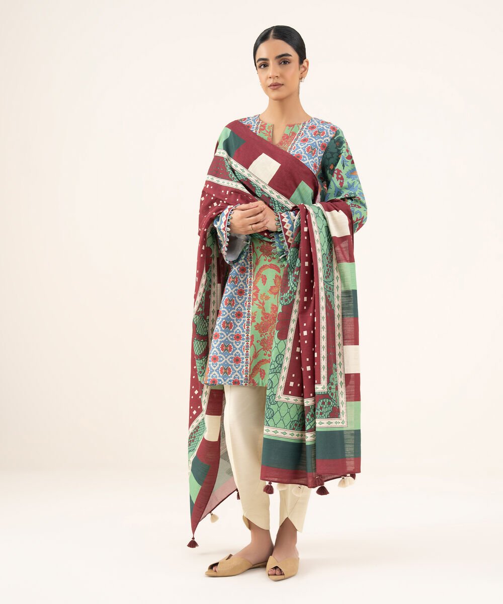 Women's Unstitched Light Khaddar Printed Multi 2 Piece Suit