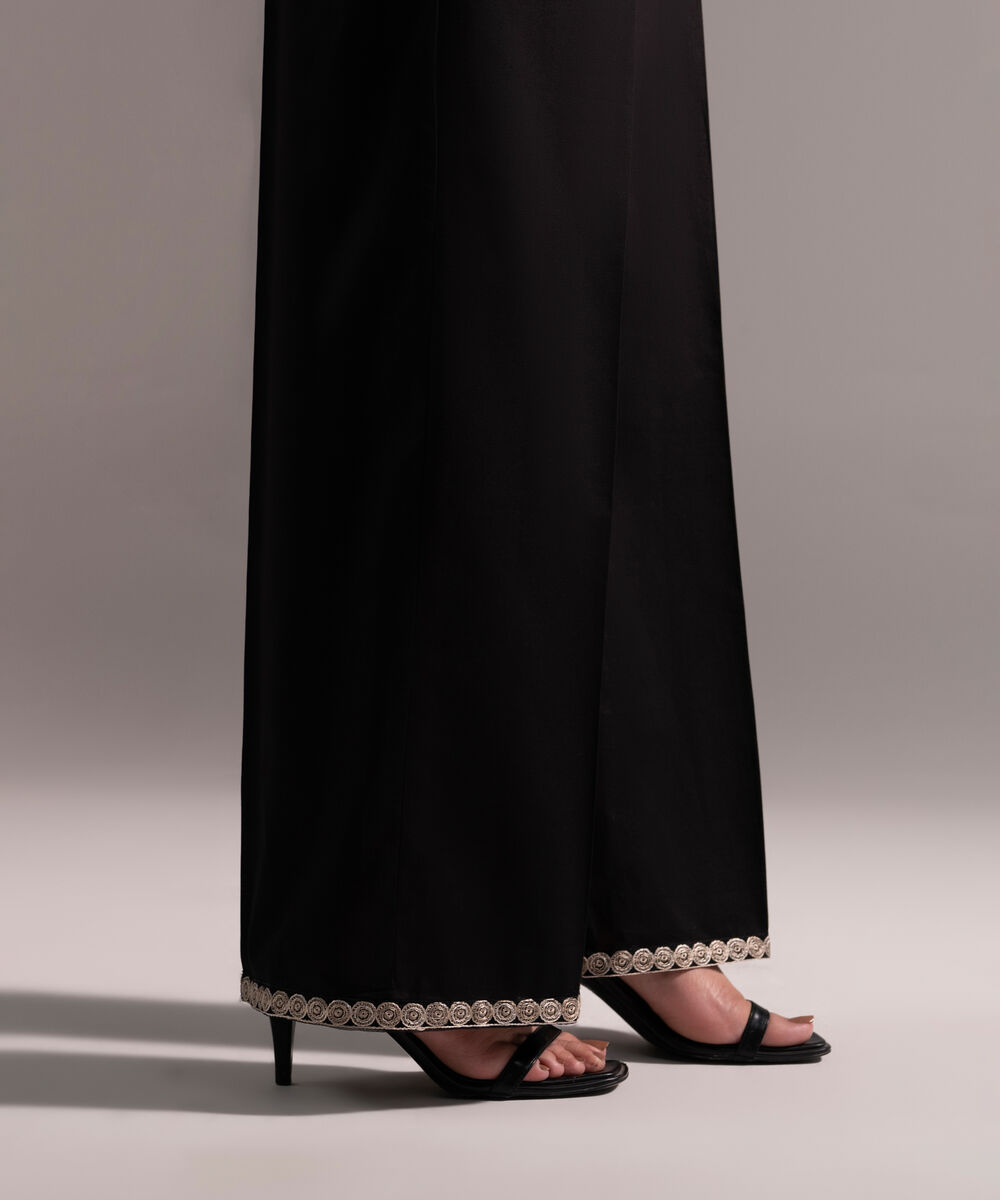 Women's RTW Cambric Embroidered Black Culottes
