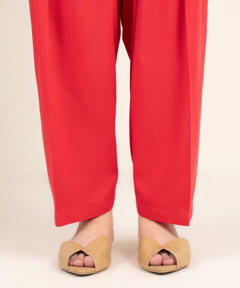 Women's RTW Cambric Solid Red Shalwar
