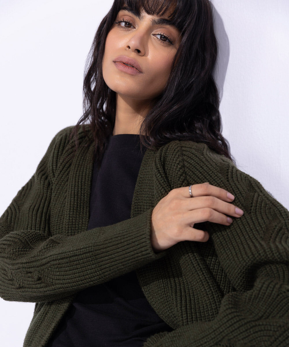 Woman - Green Chunky Knit Cardigan
